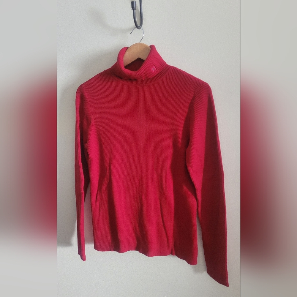 Ralph Lauren Embroidered Monogram Ribbed Cotton Turtleneck Sweater, Women's XL
